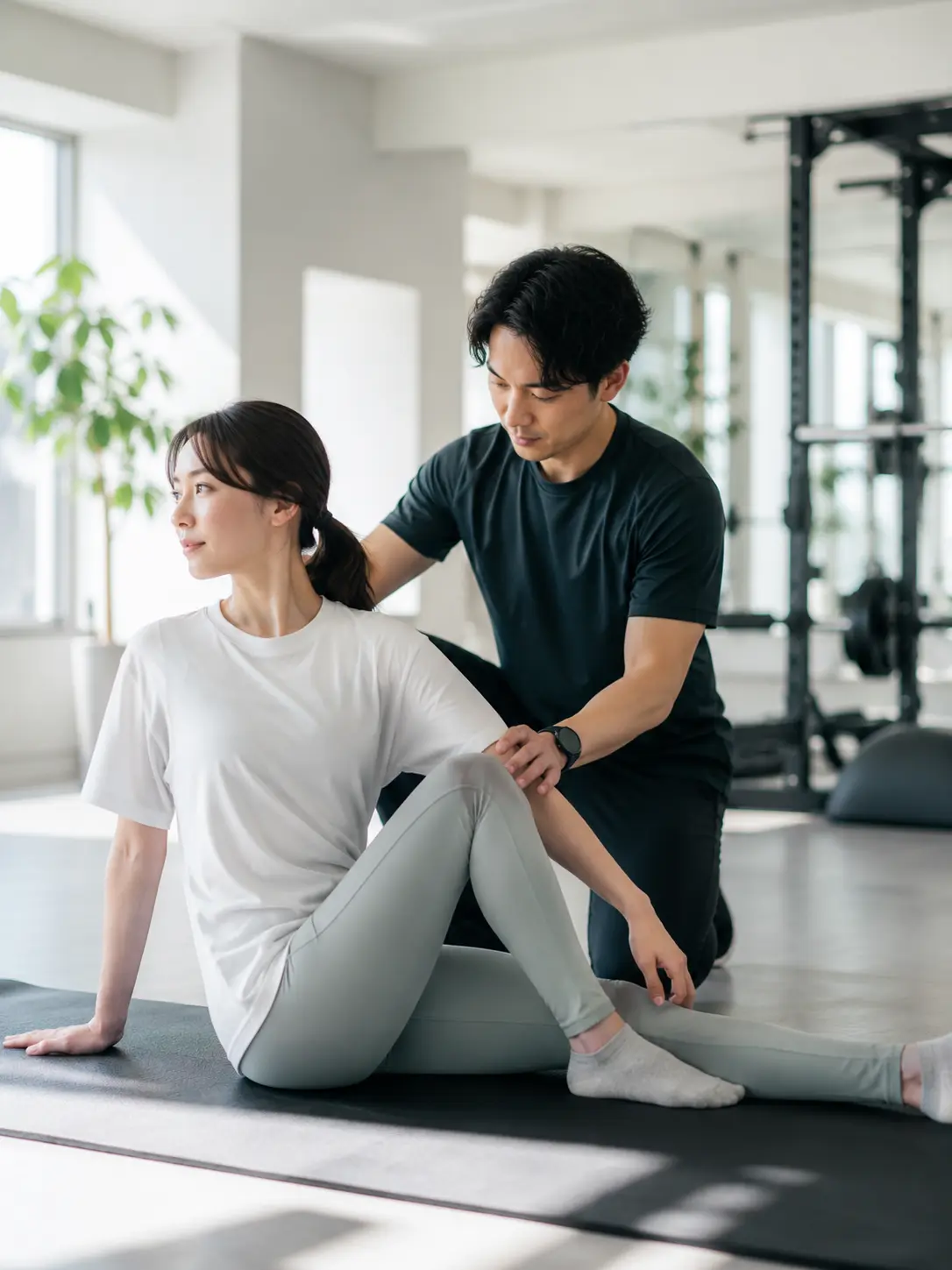 トレーナーが利用者の身体の動きを確認している様子