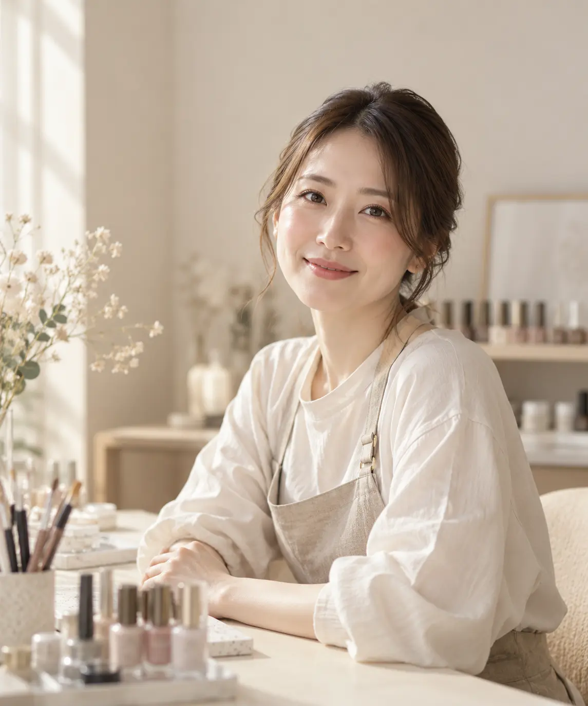 穏やかな笑顔のネイリスト Mio のポートレート